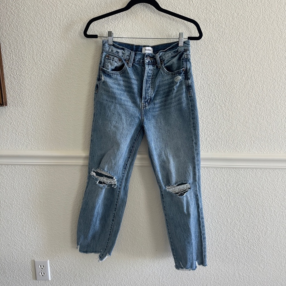 EUC Pistola Cassie Distressed High-Rise Straight-Leg Jeans size 26